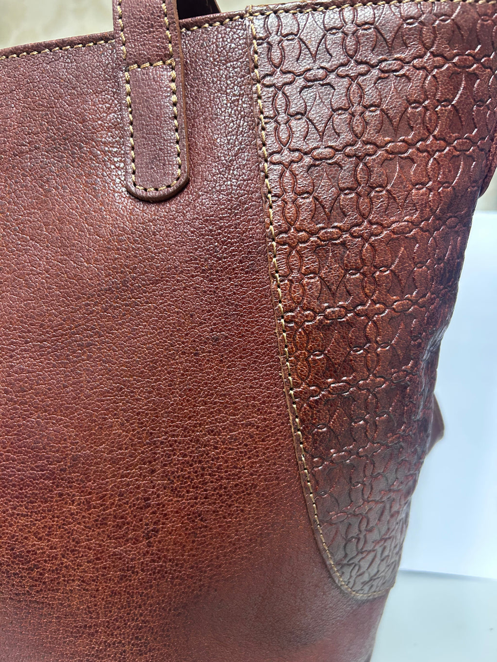 Embossed Heritage Collection Large Leather Tote Bag